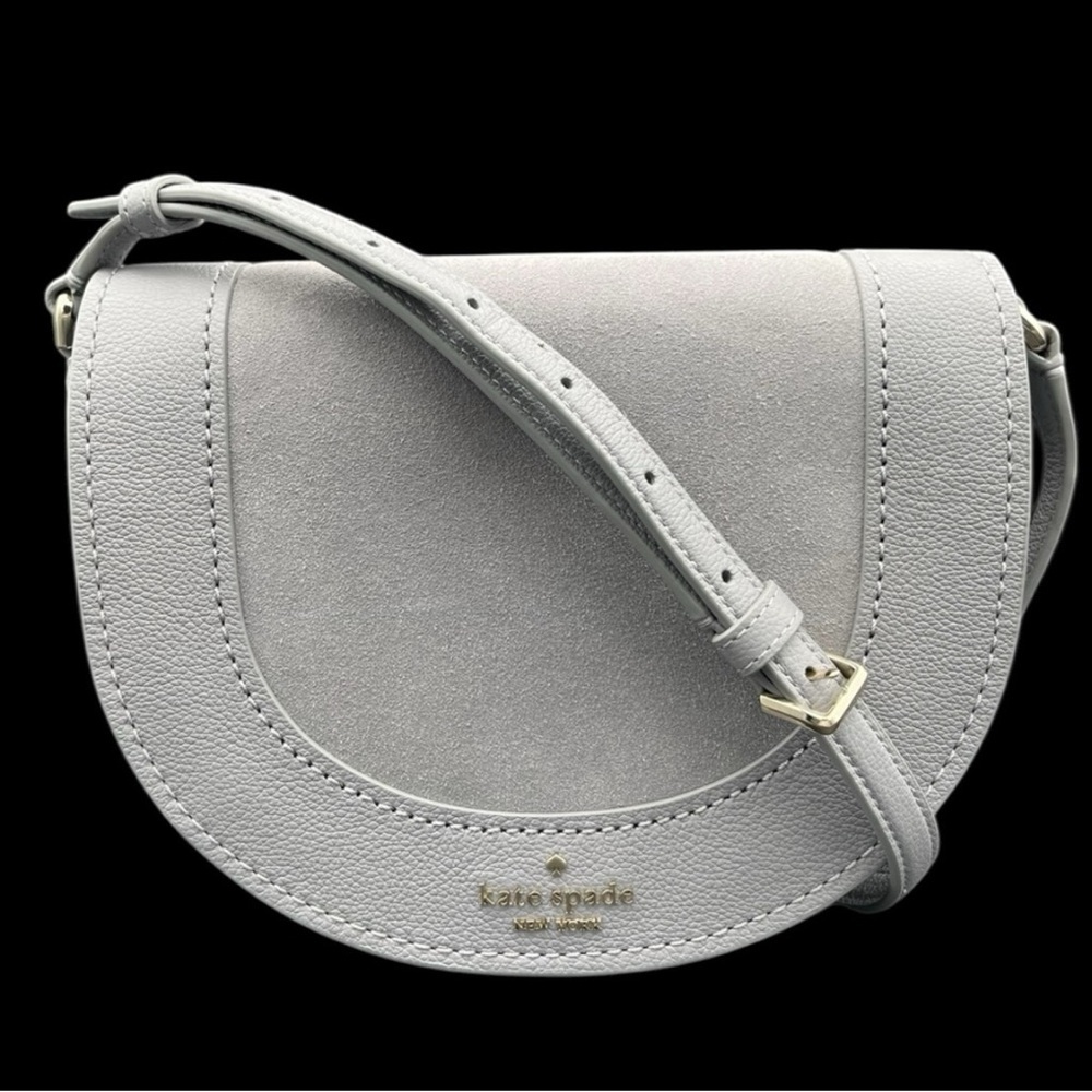 NWT Kate Spade Luna Crescent Gray Crossbody Shoulder Purse Suede & Leather
